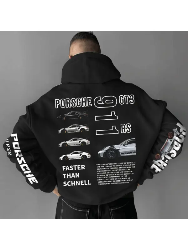 Unisex Faster Than Schnell Sports Car Racing Black Hoodie - Ootdmw.com 