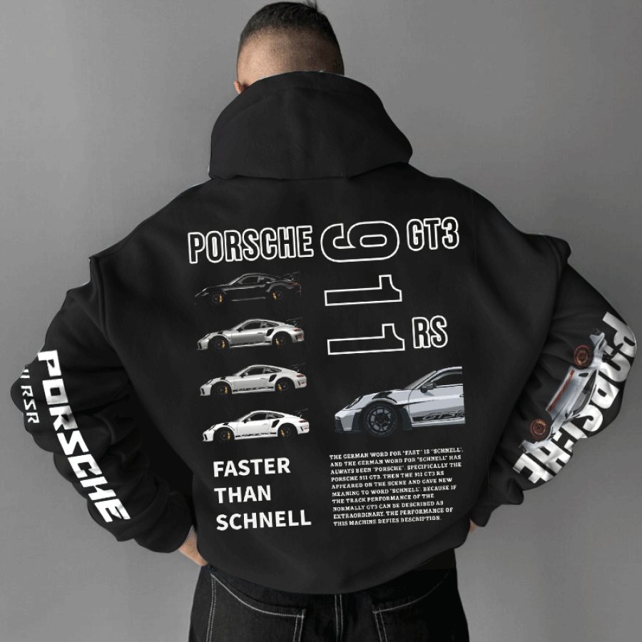 

Unisex Faster Than Schnell Porsche Sports Car Racing Black Hoodie
