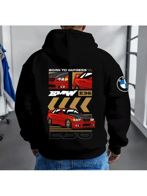 Men's Vintage Racing Car Pocket Long Sleeve Black Hoodie - Timetomy.com 