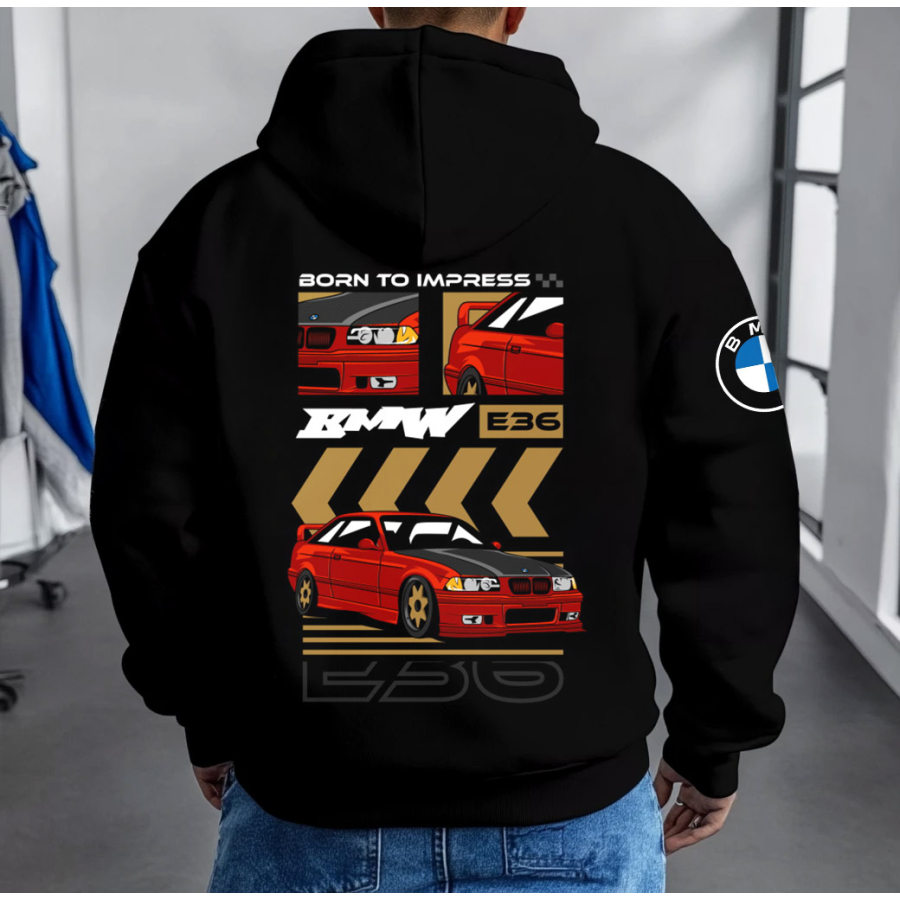 

Men's Vintage Racing Car Pocket Long Sleeve Black BMW Pullover Hoodie