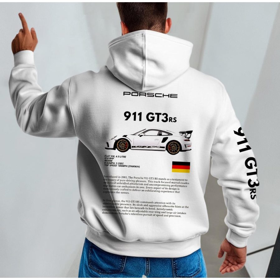 

Men's Vintage Racing Car Pocket Long Sleeve White Hoodie