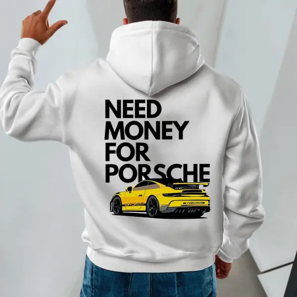 Men's Vintage Racing Car Pocket Long Sleeve White Hoodie - Nicheten.com 