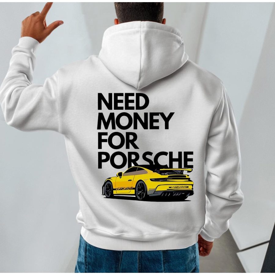 

Men's Vintage Racing Car Pocket Long Sleeve White Hoodie