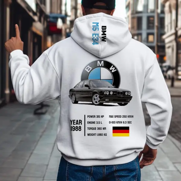 Men's Vintage Racing Car Pocket Long Sleeve White Hoodie - Wayrates.com 