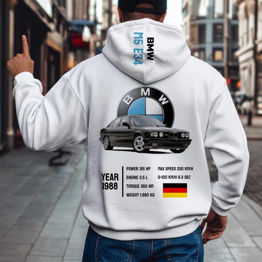 

Men's Vintage Racing Car Pocket Long Sleeve White Hoodie