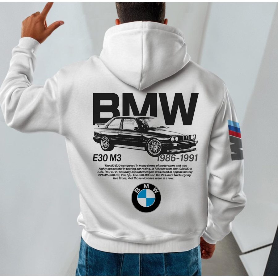 

Men's Vintage Racing Car Pocket Long Sleeve White Hoodie
