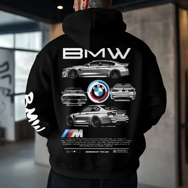 Unisex BMW Racing Hoodie Retro Print Black Oversized Hoodie - Cotosen.com