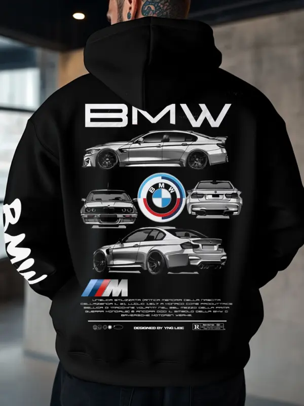 Unisex BMW Racing Hoodie Retro Print Black Oversized Hoodie - Pragmaace.com 