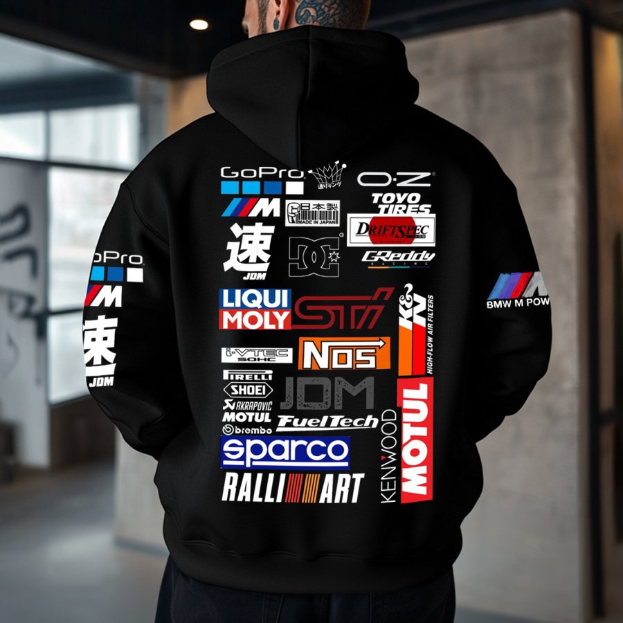 

Unisex Retro Racing Print Black Oversized Hoodie