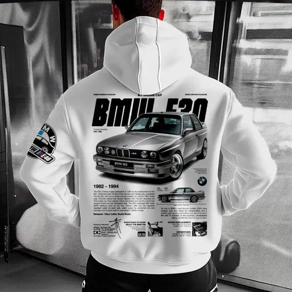 Unisex BMW E30 Racing Hoodie Oversize Leisure Sports Car Racing White Hoodie - Rabclub.com 