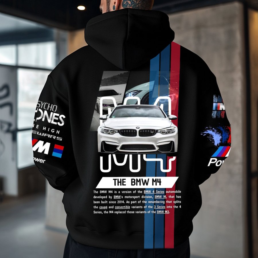 

Unisex Retro Racing Print Black Oversized Hoodie