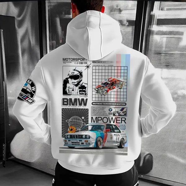 Unisex Oversize Leisure Sports Car Racing White Hoodie - Anurvogel.com 