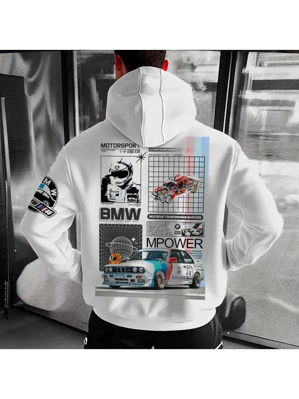 Unisex Oversize Leisure Sports Car Racing White Hoodie - Anrider.com 