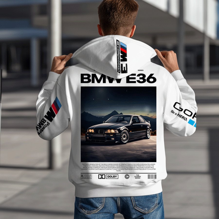 

Men's Leisure Poster Print Sports Car E36 Racing White Hoodie