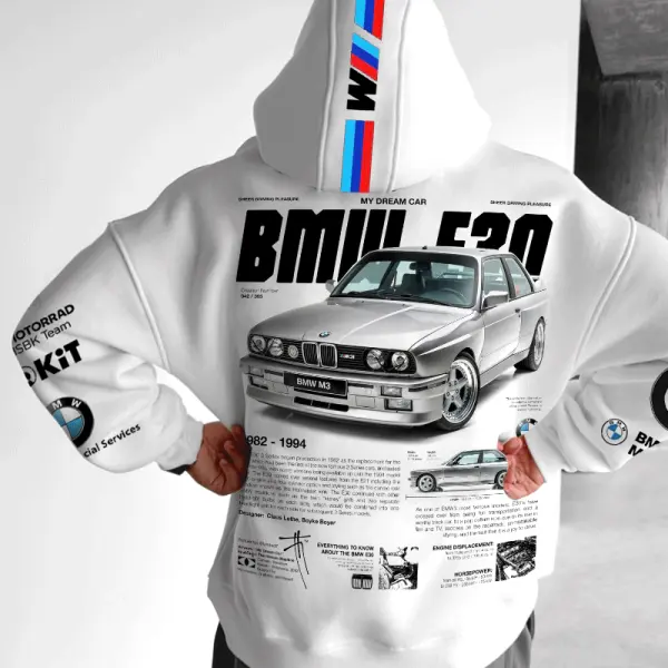 Men's My Dream Car E30 Racing White Hoodie - Menzfolk.com 