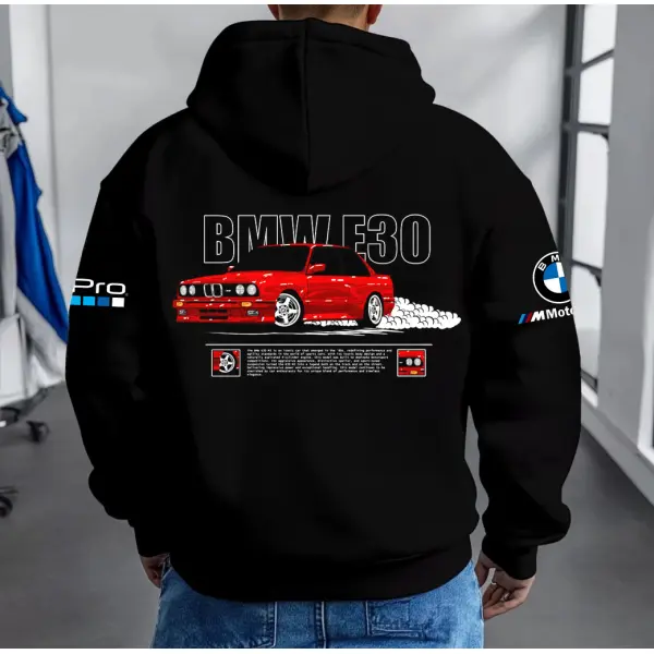 Men's Vintage Racing M Motorsport Hero Pocket Long Sleeve Black Hoodie - Localziv.com 