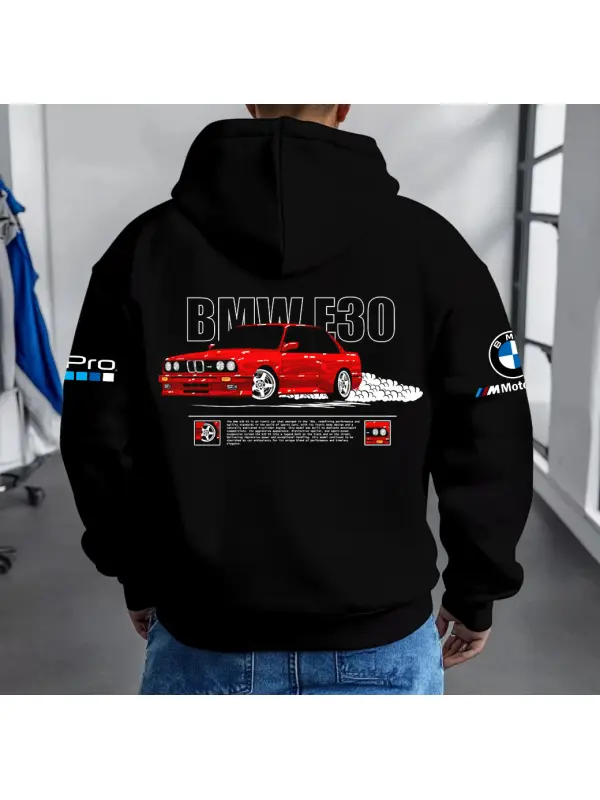 Men's Vintage Racing M Motorsport Hero Pocket Long Sleeve Black Hoodie - Anrider.com 