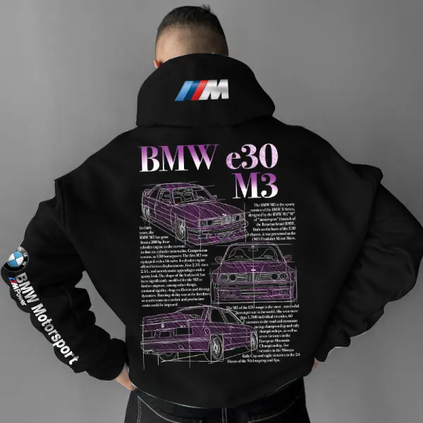 Men's Vintage Racing E30 M3 Motorsport Pocket Long Sleeve Black Hoodie - Menzfolk.com 