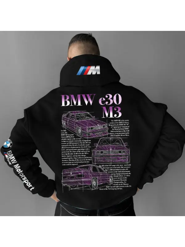 Men's Vintage Racing E30 M3 Motorsport Pocket Long Sleeve Black Hoodie - Anrider.com 