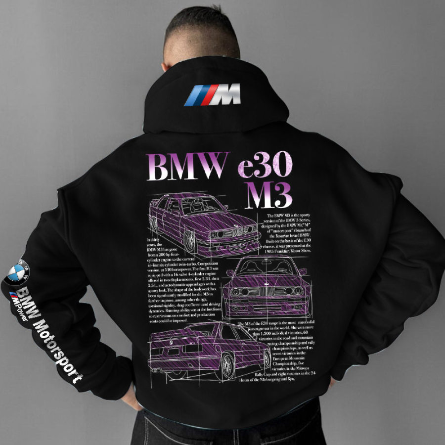 

Men's Vintage Racing E30 M3 Motorsport Pocket Long Sleeve Black Hoodie