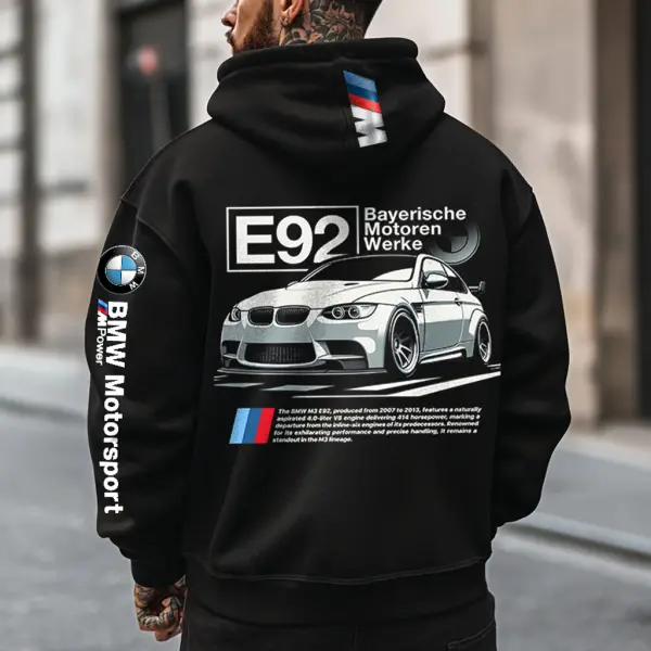 Men's Vintage Racing E92 Motorsport Pocket Long Sleeve Black Hoodie - Menzfolk.com 