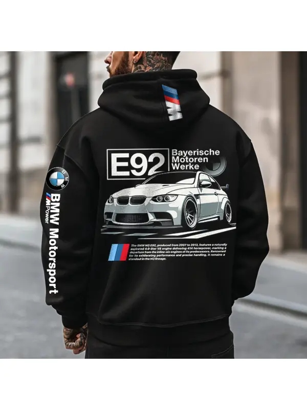 Men's Vintage Racing E92 Motorsport Pocket Long Sleeve Black Hoodie - Timetomy.com 