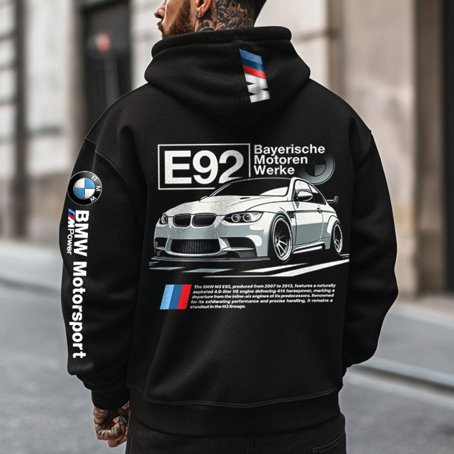 

Men's Vintage Racing E92 Motorsport Pocket Long Sleeve Black Hoodie