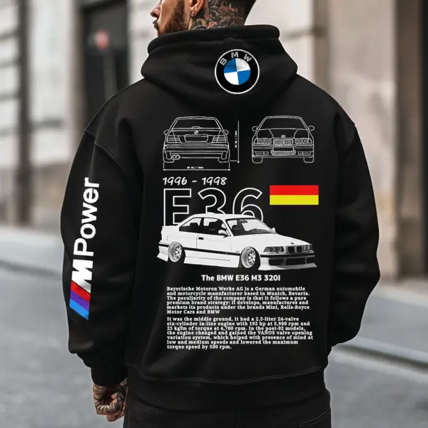 Men's Vintage Racing E36 Power Pocket Long Sleeve Black Hoodie - Nicheten.com 