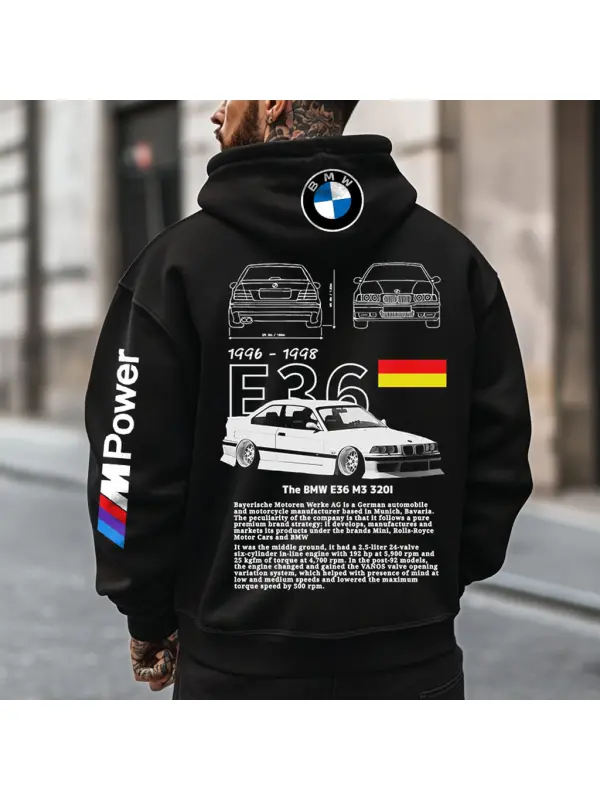 Men's Vintage Racing E36 Power Pocket Long Sleeve Black Hoodie - Timetomy.com 