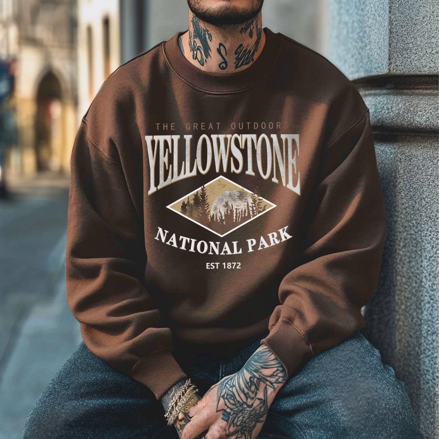 

Men's Vintage Yellowstone Printed Crew Neck Pullover Sweatshirt