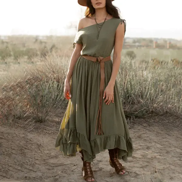 Women's Vintage Rustic Boho Gia Olive Dress - Wayrates.com 