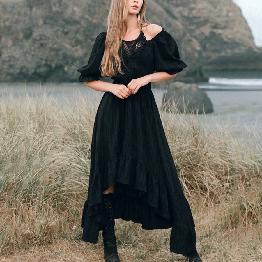 

Women's Vintage Rustic Boho Black Dress