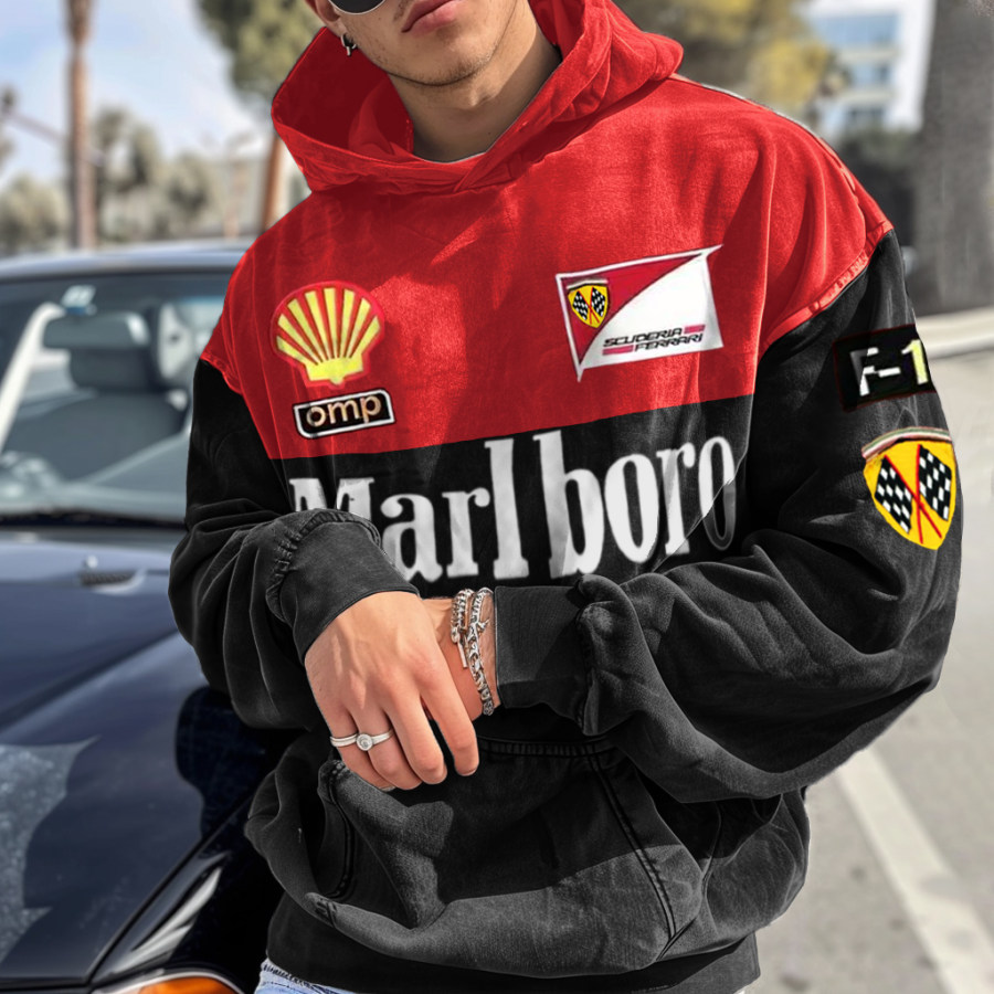 

Unisex Retro Racing Contrast Panel Hoodie