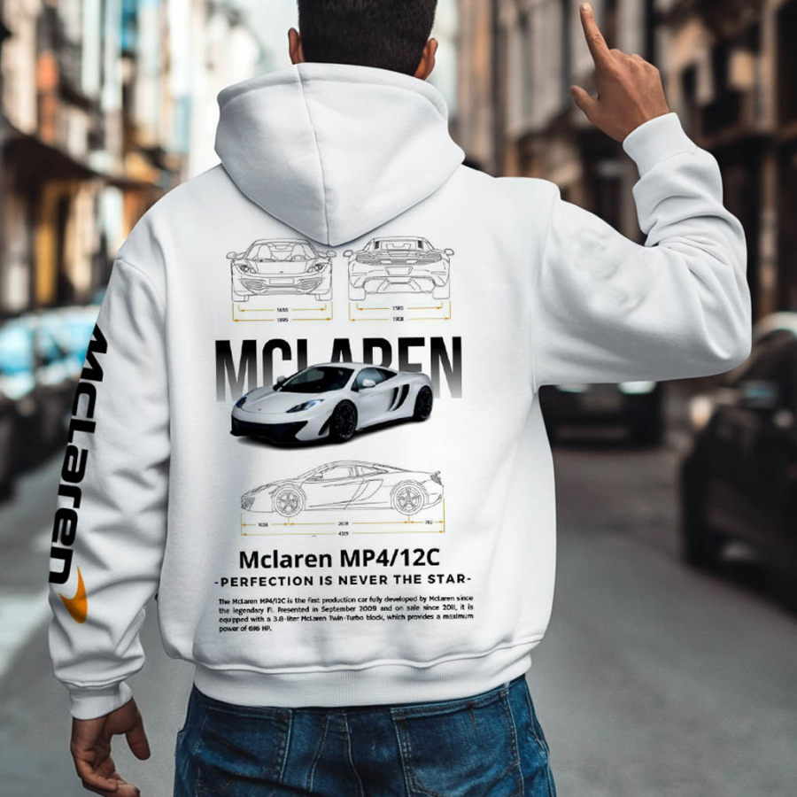

Men's Vintage Racing Car MP4 12C Perfection Pocket Long Sleeve White Hoodie