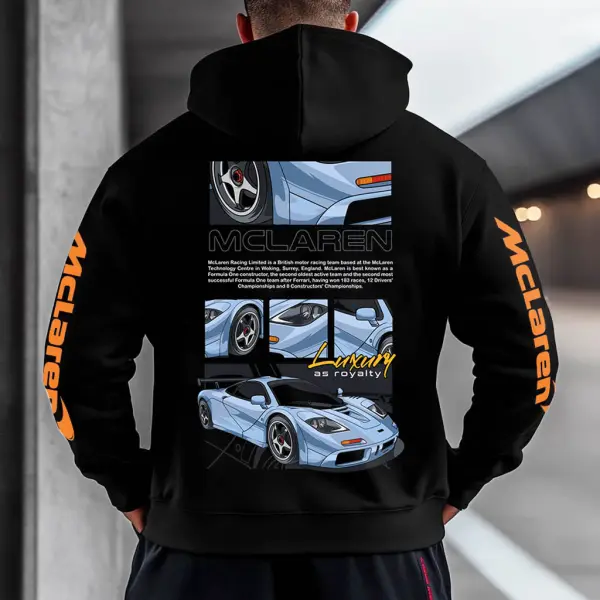 Men's Vintage Racing Car Luxury As Royalty Pocket Long Sleeve Black Hoodie - Dozenlive.com 