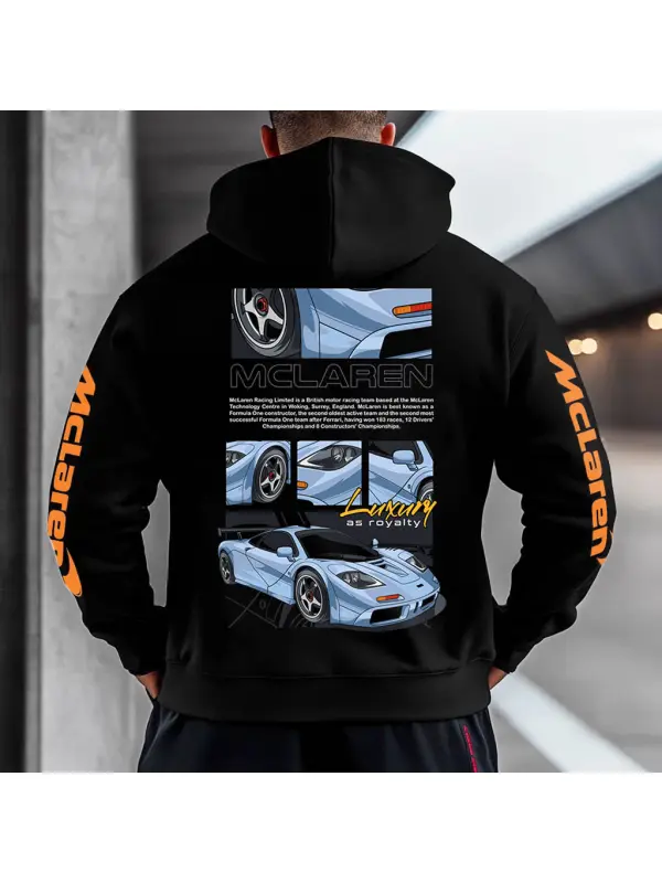 Men's Vintage Racing Car Luxury As Royalty Pocket Long Sleeve Black Hoodie - Anrider.com 