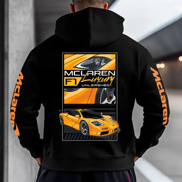 Men's Vintage Racing Car Luxury Pocket Long Sleeve Black Hoodie - Ootdyouth.com 