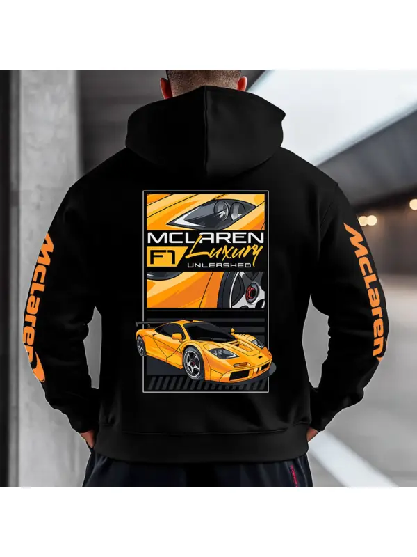 Men's Vintage Racing Car Luxury Pocket Long Sleeve Black Hoodie - Ootdmw.com 