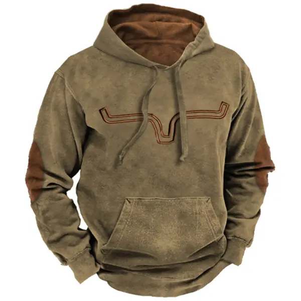 Men's Vintage Western Denim Color Block Hoodie - Nicheten.com 