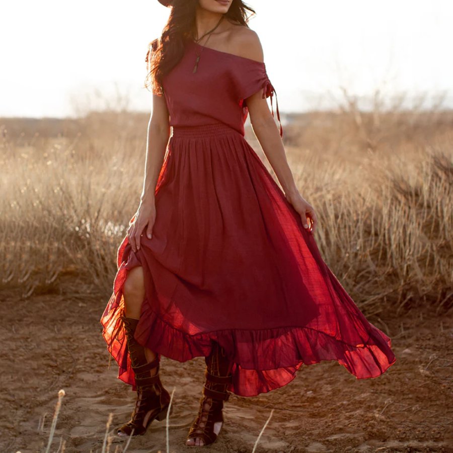 

Ladies Vintage Western Style Cotton And Linen Mesa Rose Rustic Boho Dress