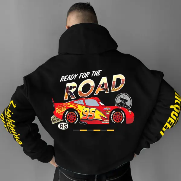 Men's Vintage Racing Car 95 Ready For The Road Pocket Long Sleeve Black Hoodie - Wayrates.com 