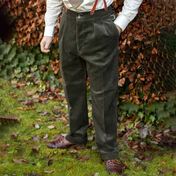 Men's Midcentury Vintage Edwin Corduroy Trousers Army Green Pants - Nicheten.com 