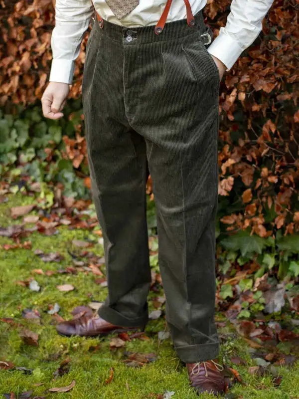 Men's Midcentury Vintage Edwin Corduroy Trousers Army Green Pants - Menwyx.com 