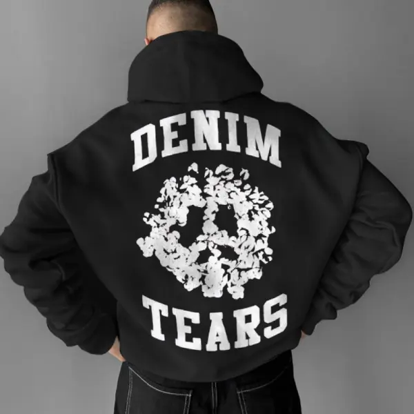 Unisex Denim Tears Print Black Hoodie - Menzfolk.com 