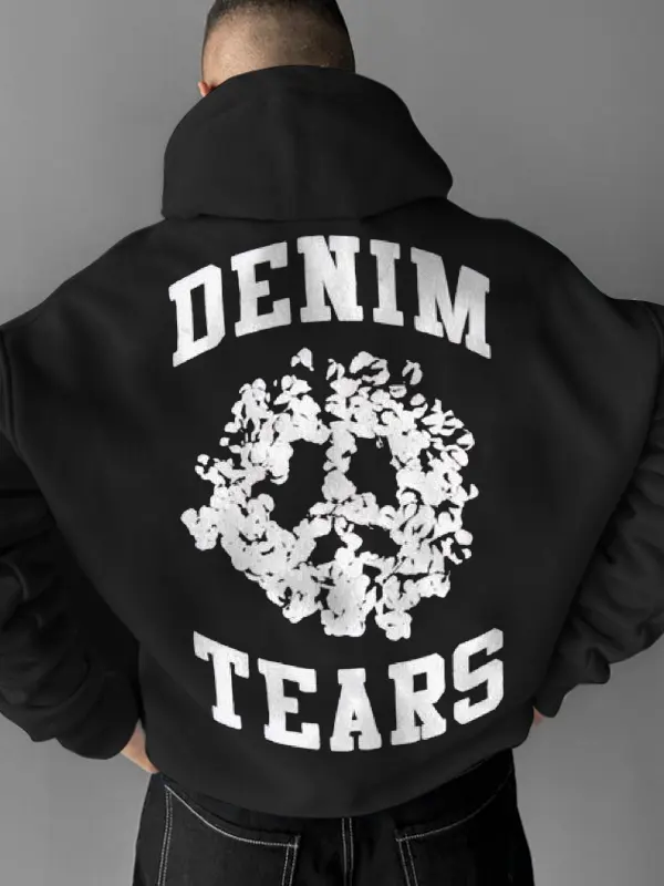 Unisex Denim Tears Print Black Hoodie - Menwyx.com 