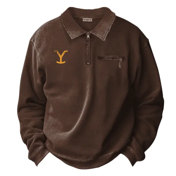 Men's Yellowstone Outdoor Vintage 1/4 Zipper Sweatshirt - Menzfolk.com 