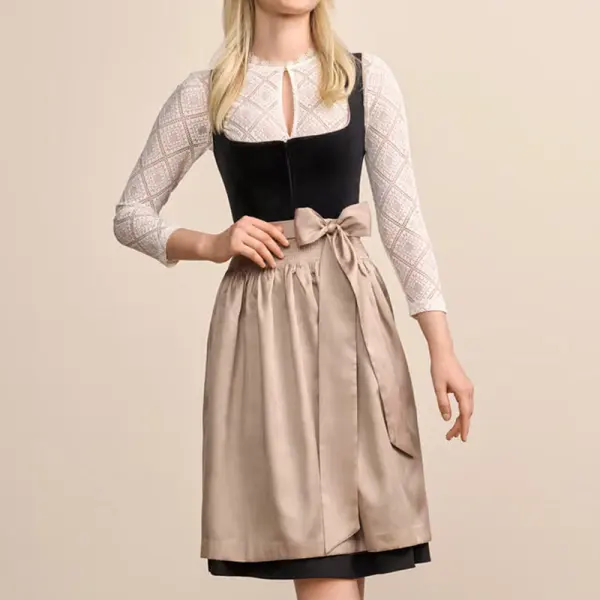 Woman's Kruger Mini Dirndl Dark Gray Velvet Dress 2-piece Set - Elementnice.com 