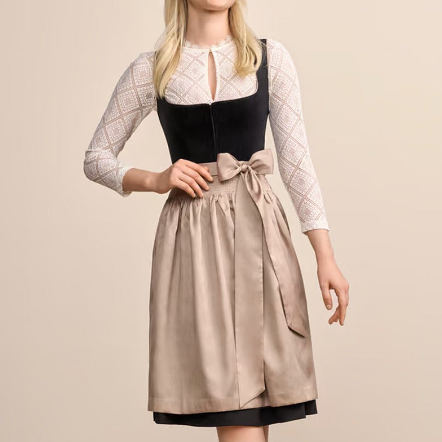 

Woman's Kruger Mini Dirndl Dark Gray Velvet Dress 2-piece Set