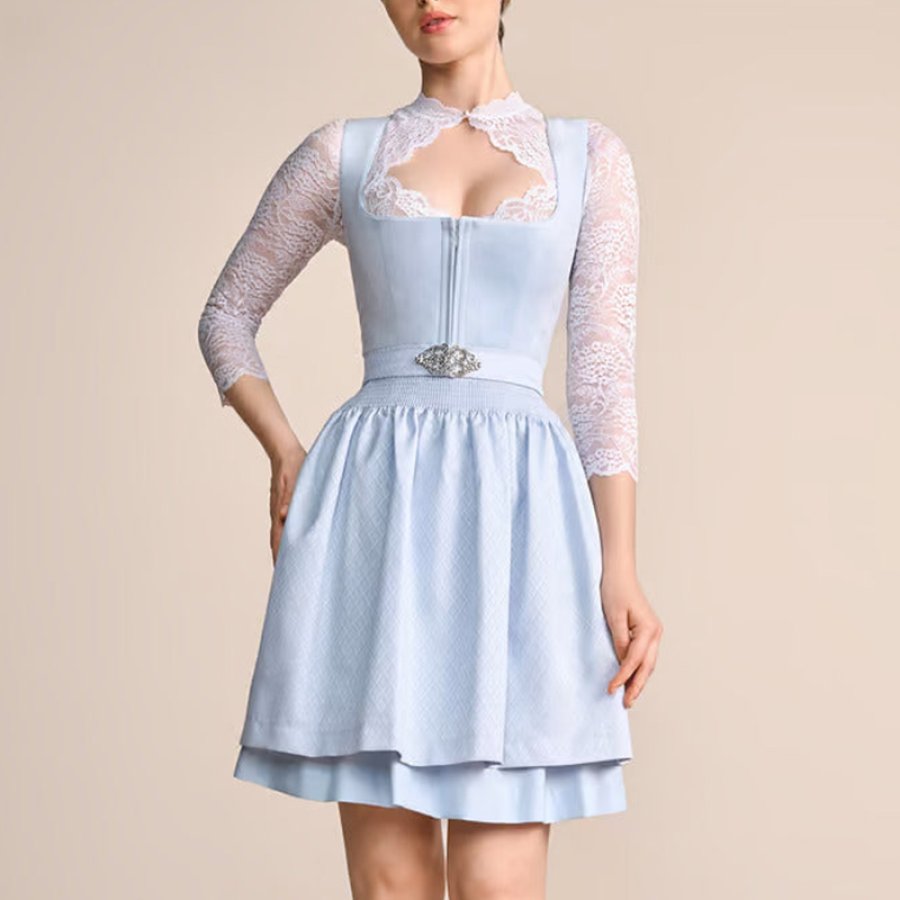 

Woman's Kruger Mini Dirndl Light Blue Velvet Dress 2-piece Set