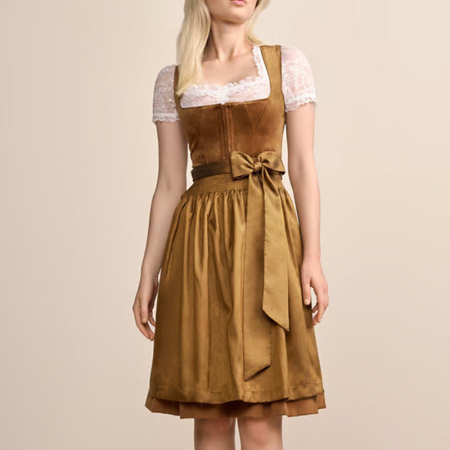 

Woman's Kruger Mini Dirndl Brown Velvet Dress 2-piece Set